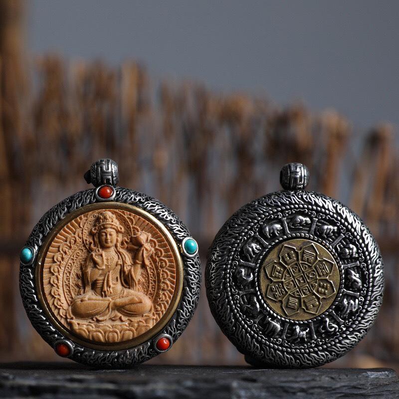 Indian Sandalwood Zodiac Guardian Pendant - Retro Chinese Style Sweater Chain