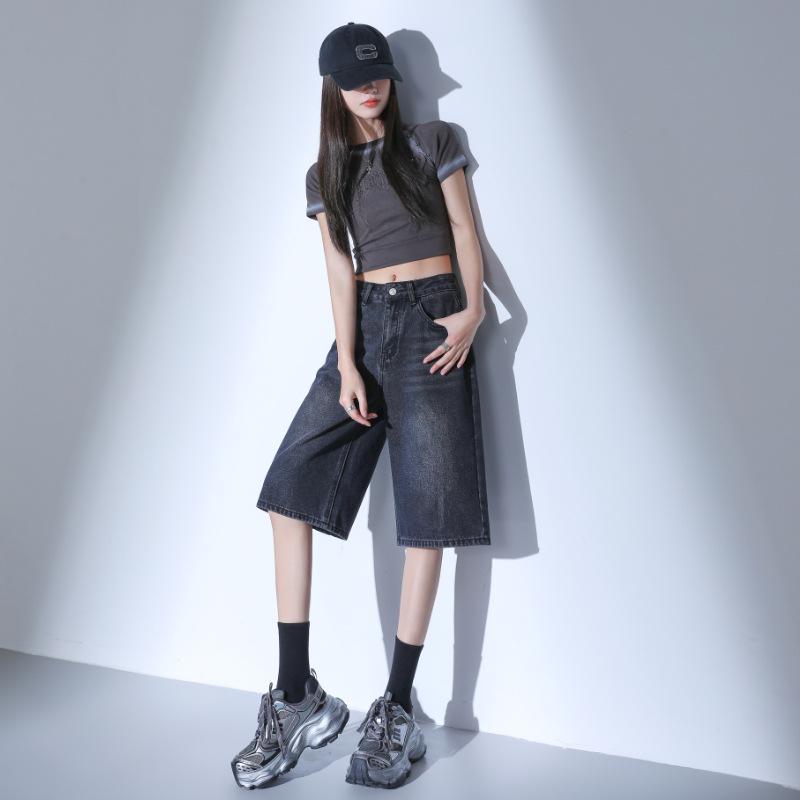 2025 Summer High Waist Denim Shorts - Women's Retro Hong Kong Style Fashion