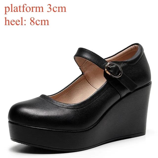 Fashion Genuine Leather Shoes Platform Wedges Mary Janes Women Autumn 2025 High Heels Pumps for Office Model