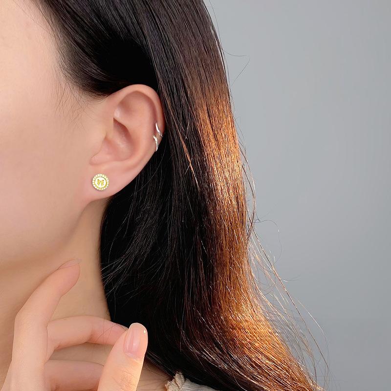 Romantic Rose Bow Round Earrings for Women with Light Luxury High-end Earrings