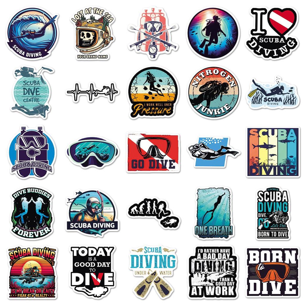 50pcs Trendy Diving Sports Stickers for Phone Cases, Power Banks, Guitars, and Refrigerators