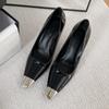 Spring Women's High Heels Black Leather Square Toe Sexy Stiletto High Heels Commuting Shoes