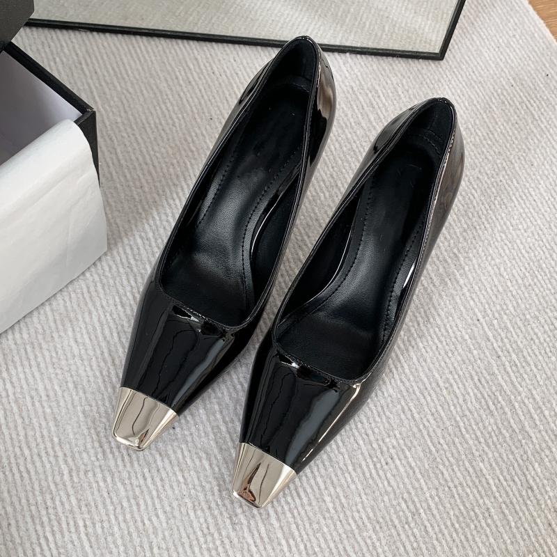 Spring Women's High Heels Black Leather Square Toe Sexy Stiletto High Heels Commuting Shoes