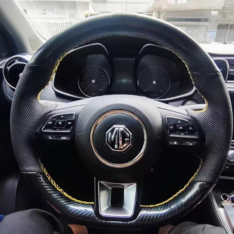 

ization Car Steering Wheel Cover Hand Sewing Carbon Fibre Leather For MG ZS HS GS MG 5 6 RX5 RX8 ZST EV 2017- Blue Thread