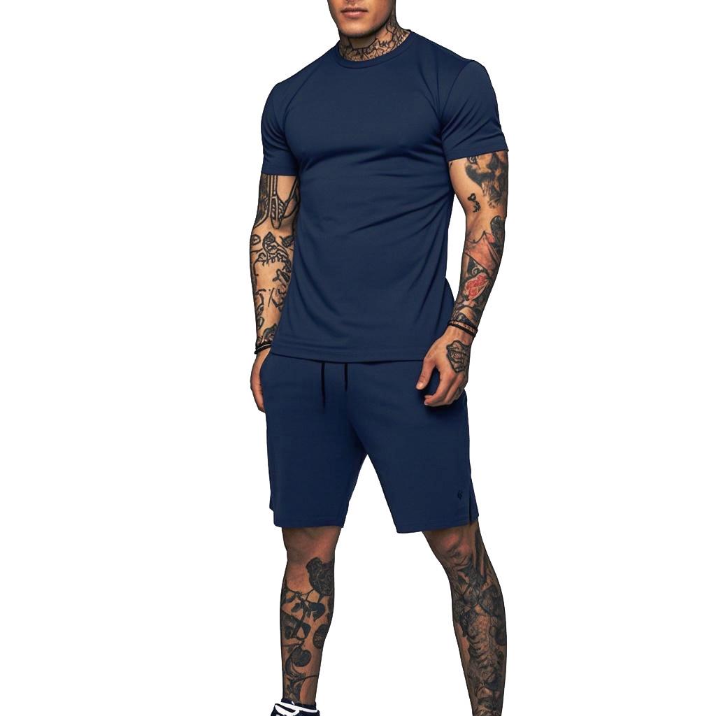 Men's Summer Quick-Dry T-shirt & Shorts Set - Solid Color Activewear for Running and Fitness