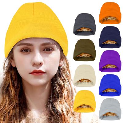 Cozy Solid Color Satin Bonnet Hats, 1 Piece Outdoor Knitting Warm Hat For Men & Women