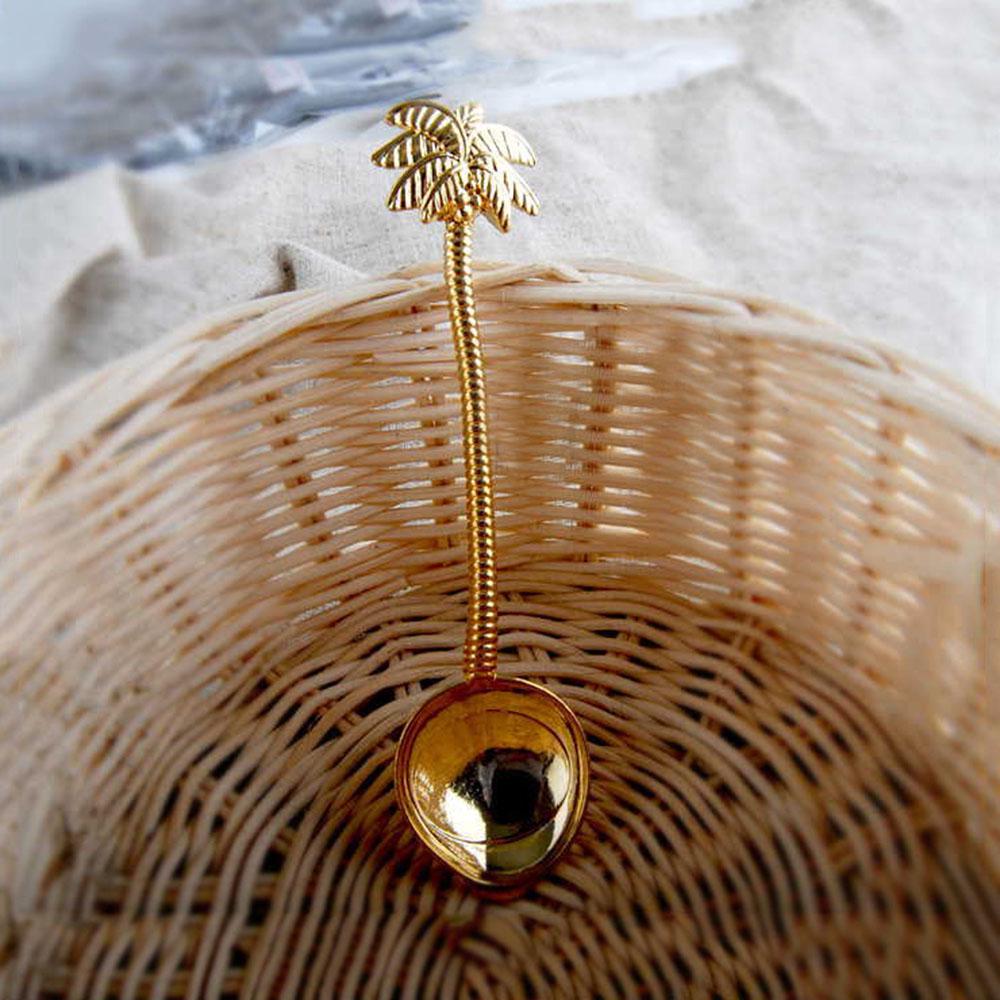 

Vintage royal style Coconut Tree Tea Coffee Spoon Ice Cream Small Decoration Zine Alloy Gift for Bar Party золотой