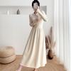 Mid-length Sweater Dress A Versatile Solid Color A-line Knitted Dress for Women Casual and Warm Pullover