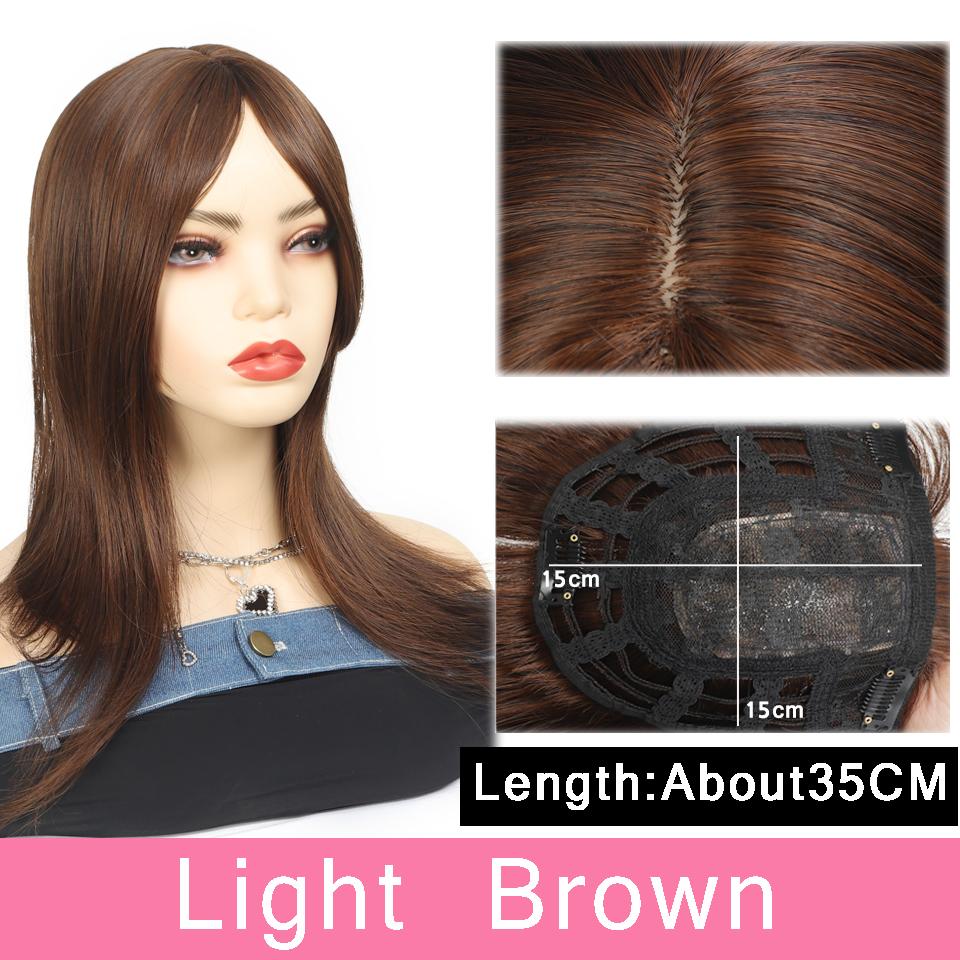 Natürliches synthetisches Kunsthaarteil, braun, schwarz, für Frauen, Topper mit Mittelteil, Pony, Clip-in-Haarverlängerungen für Frauen