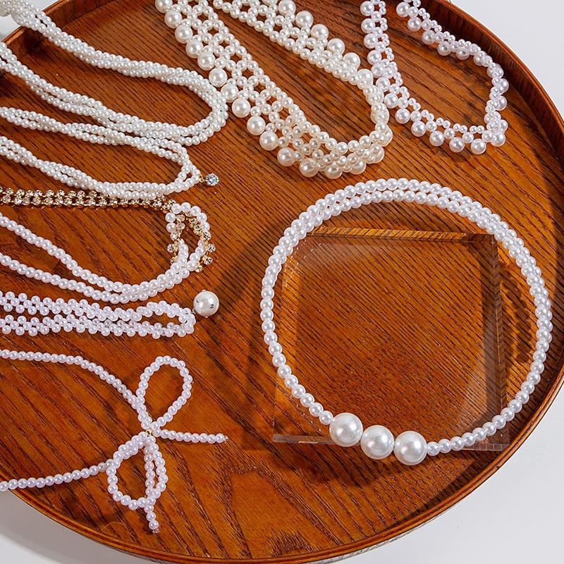 Stylish And Simple Handmade Beaded Pearl Bow Hollow Bead Chain Light Luxury Creative Design Regular Chain Women