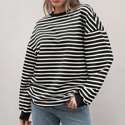 Gestreiftes Langarm Rundhals Oversized Sweatshirt Y2K Stil Sweatshirt