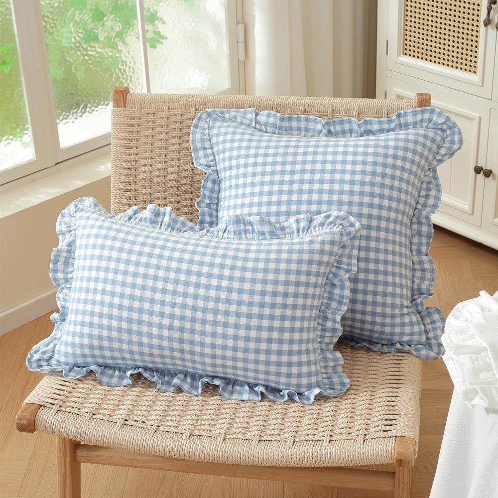 Lotus Leaf Skirt Edge Ruffled Edge Pillowcase Plaid Print Art Cushion Cover Home Decoration