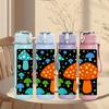1PC Colorful Mushroom Fantasy Cartoon Print 750ml Color Plastic Sports Water Bottle Leakproof Flip Straw Lid Suitable for Sports Office Home Use