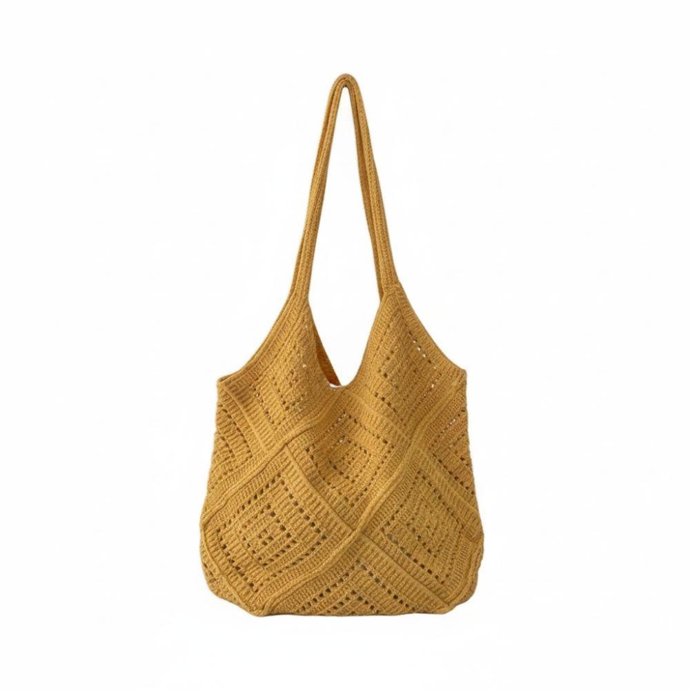 

Weave Large Capacity Shoulder Bag Net Fishing Pattern Women Trendy Shopper Totes Casual Wear жовтий