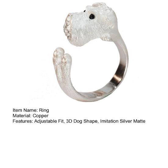 Couple Finger Ring Adjustable Band Imitation Silver Opening Design Finger Matte Texture Schnauzer