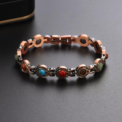 2026 Colorful Turquoise Red Copper Magnetic Energy Women's Bracelet Bronze Vintage Personality Bracelet