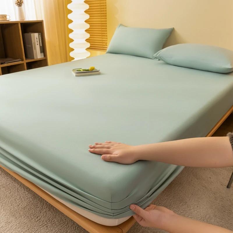 1PC Bed Fitted Sheet Bed Mattress Cover Solid Color Bed Linen Non Slip Mattress Covers Bedsheet Soft and Breathable