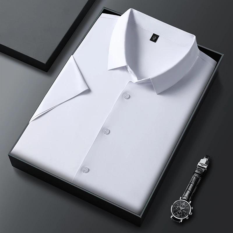 New Men's Business Casual Solid Color Short Sleeved Shirt for Summer Fashion No Ironing Comfortable and Versatile Top