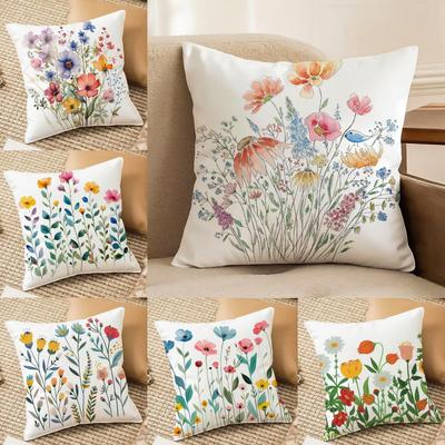 Spring Flowers Cushion Cover Short Plush Doublesided Print Square Throw Pillow Covers Sofa Home Cushion Decor