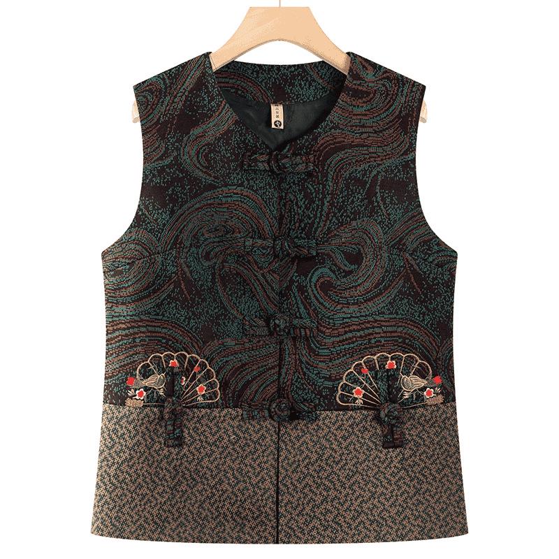 Embroidered Plus Size Padded Vest for Middle-aged Women
