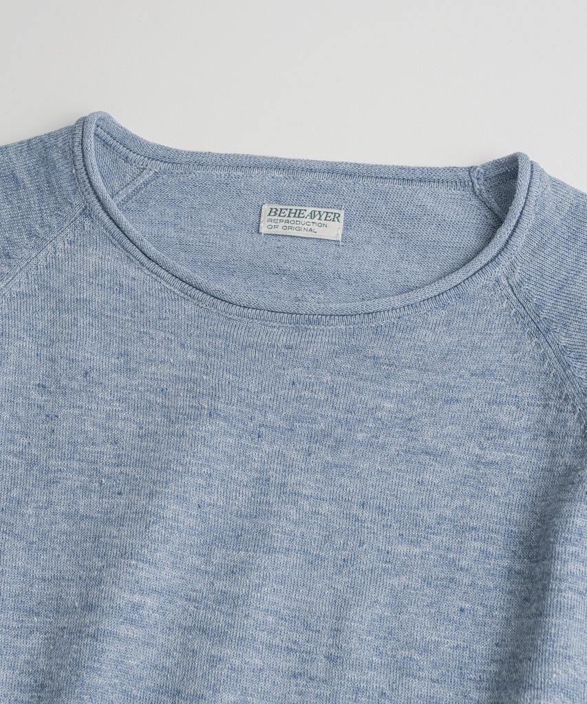 Bihebieo European Flax™ Linen Roll Neck L/S Knit Sea Blue