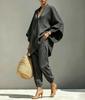 2026 Fashion Women's Solid Color, Casual Style Design Bat Sleeve V-Neck Lazy Loose Suit Women