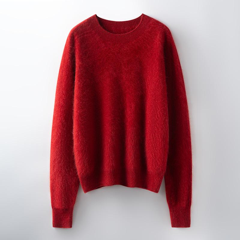 Autumn And Winter New Brushed Women'S Loose Round Neck Long Sleeve Solid Color Pullover Wool Bottoming Knitted Sweater
