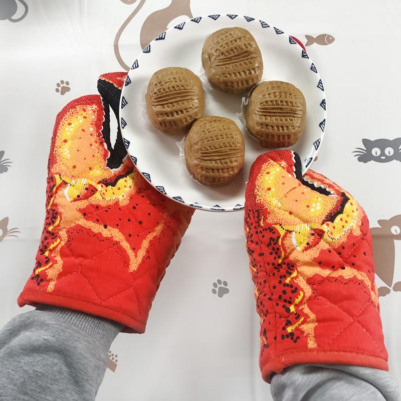 3D Crab / Fish Shape Thickening Cotton Oven Gloves Heatproof Mitten Kitchen Cooking Microwave Oven Mitt Insulated Non-slip Glove