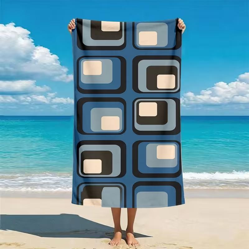 Y2K Wavy Checkerboard Beach Towel Warped Grid Golden Star Print Soft Absorbent Quick Dry Towel for Beach Swimming