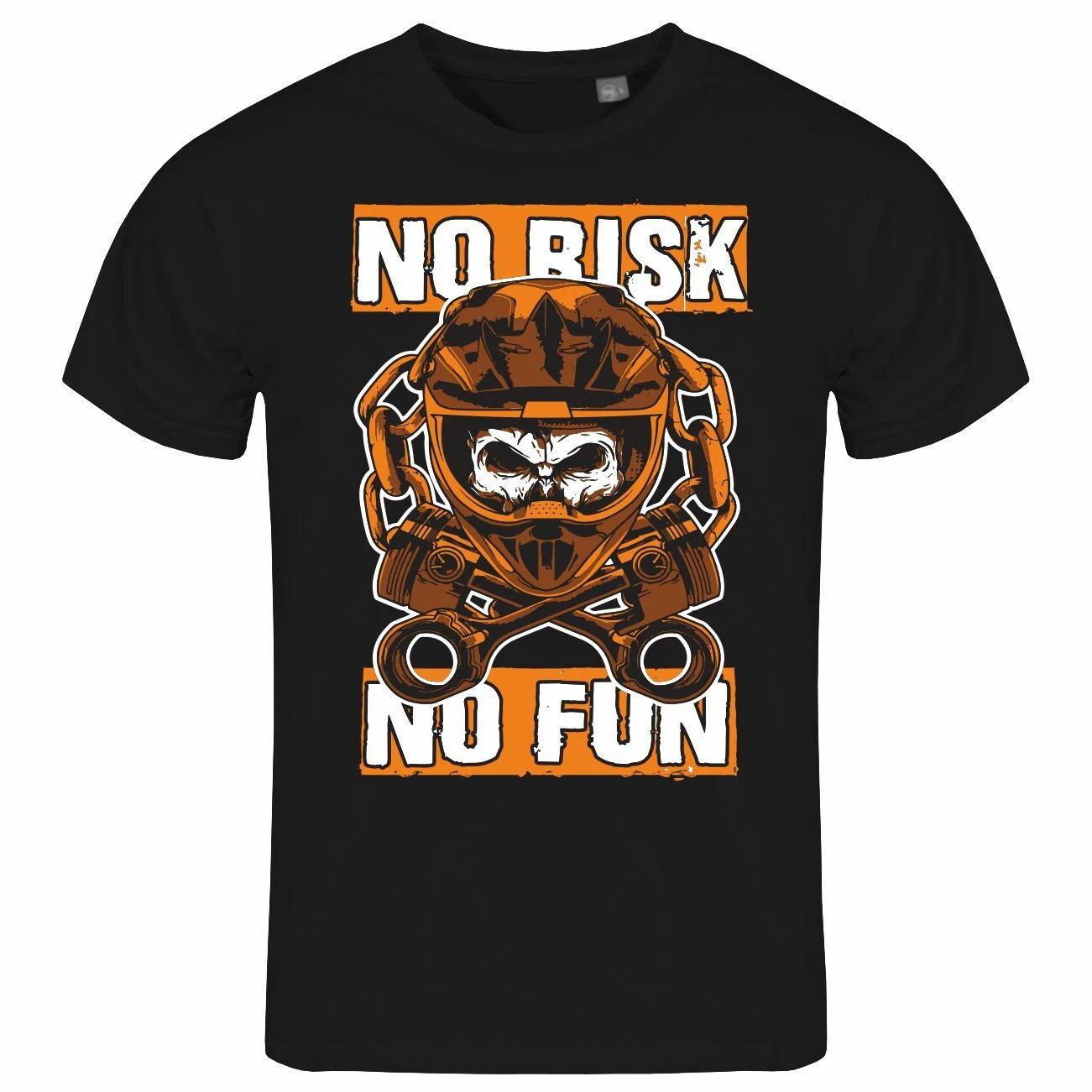 Mens T-Shirt No Risk No Fun S to XXL Motorcycle Cross Sport Offroad Helmet MX XXL