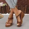 Fashion Retro Brown Pu Narrow Band Slides Women 2025 Summer Fashion Round Toe Wedge Heel Slippers Elegant Soft Sole Shoes Plus Size 43