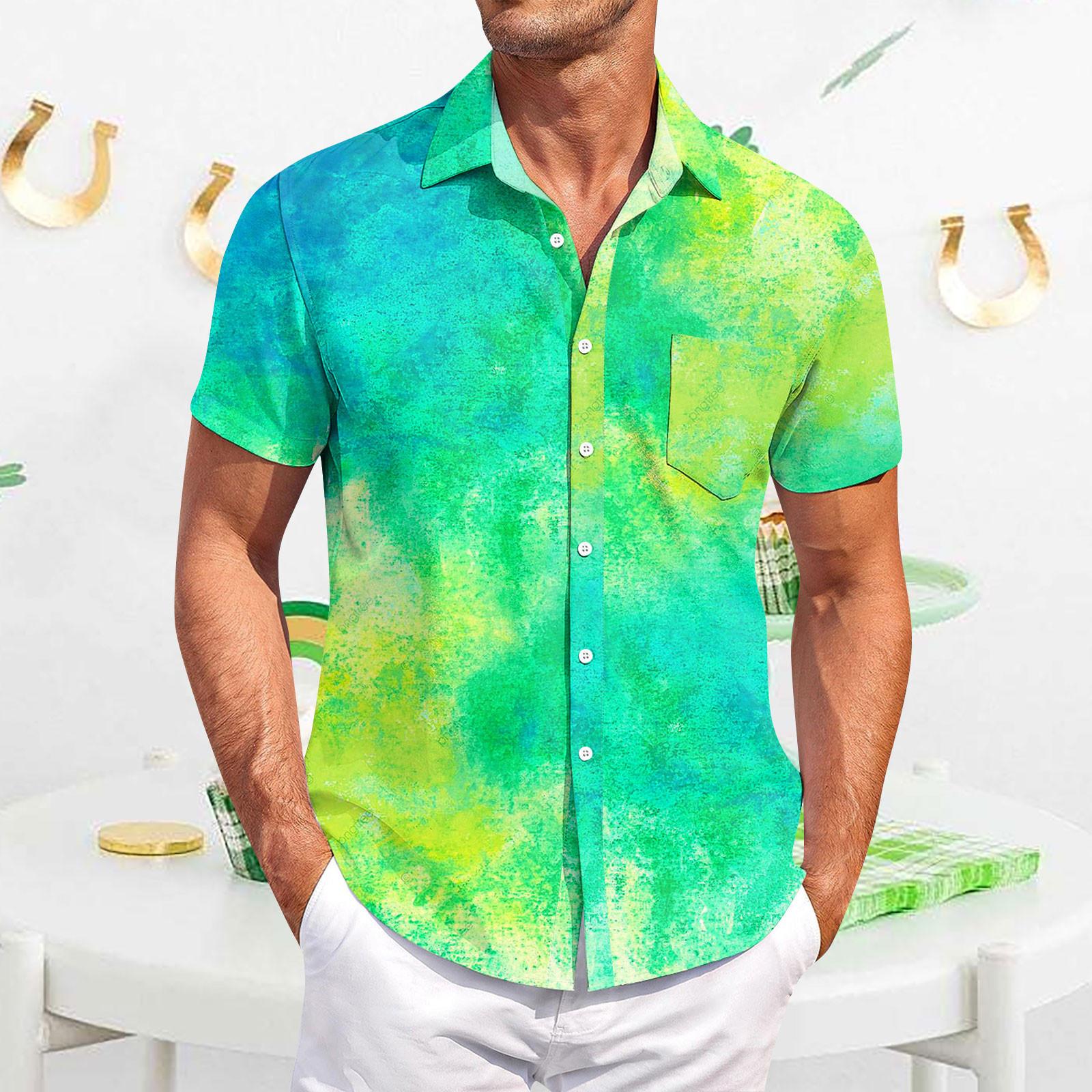 

Мужские винтажные рубашки для боулинга на пуговицах с коротким рукавом, летняя пляжная рубашка XXXXL зелёный