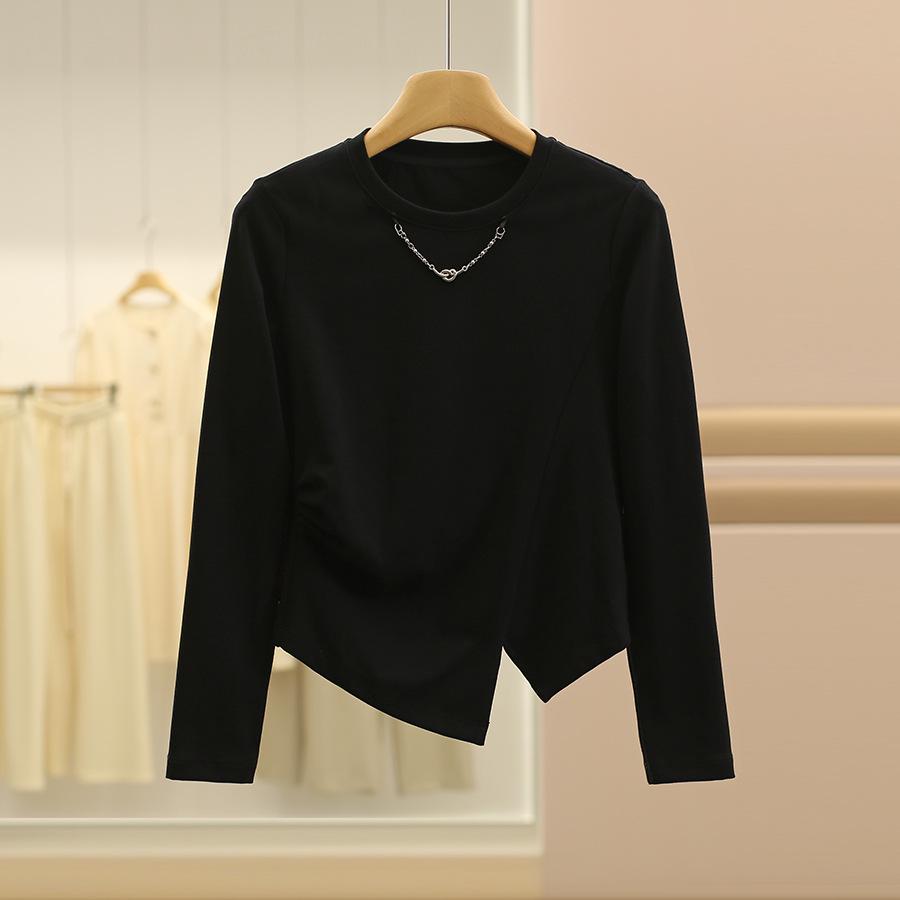 

[3S] Модная футболка с цепочкой, нерегулярным кроем и длинными рукавами для осени Small чёрный