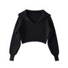 Spring and Autumn Four-color Loose Large Lapel Peplum Knit Sweater Women Fashion Loose Short Sweater Sweater Sweater Comfortable and Versatile
