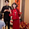 New Autumn Women's Bridal Return Dress New Chinese Wedding Engagement Dress Red Cheongsam Two-piece Set