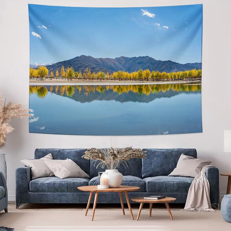 

Tranquil Lakeside Deer Shadows by the Autumn Lake Wall Hanging Decorative Mural Tapestry 74x94cm(29x37in)