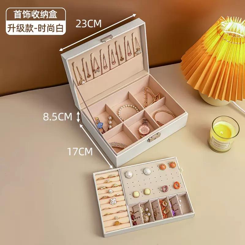 Luxury Three-Layer Jewelry Storage Box Vintage Flip PU Case High-End Ring Earring Necklace Organizer with Removable Dividers