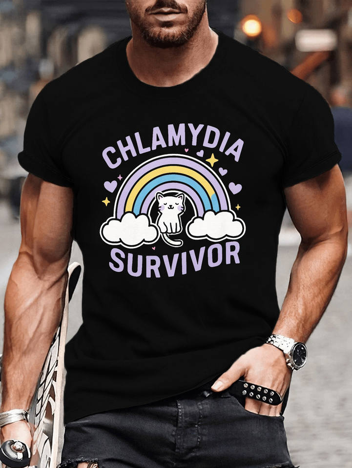 Ležérní letní pletené tričko Mírně pružné Geometrický duhový kočka Chlamydia Survivor Potisk Pro dospělé Krátký rukáv Top Tričko pro muže