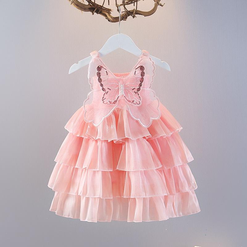 

Милое платье для девочек в стиле помпадур, летнее детское платье принцессы с вырезом на шее и крыльями бабочки 110(105cm)