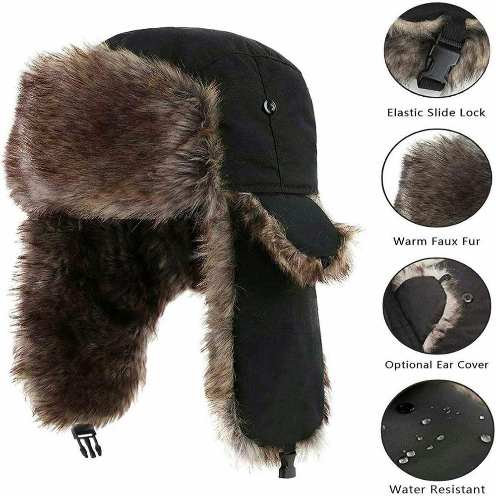 Female Cute Windproof Winter Faux Fur Outdoors Plush Hat Earflap Hat  Cap Ski Hat