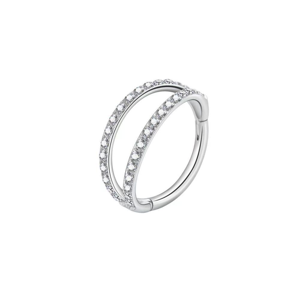 Double Row Zirconia Septum Nose Ring & Ear Bone Stud - European & American Cross-Border Piercing Jewelry