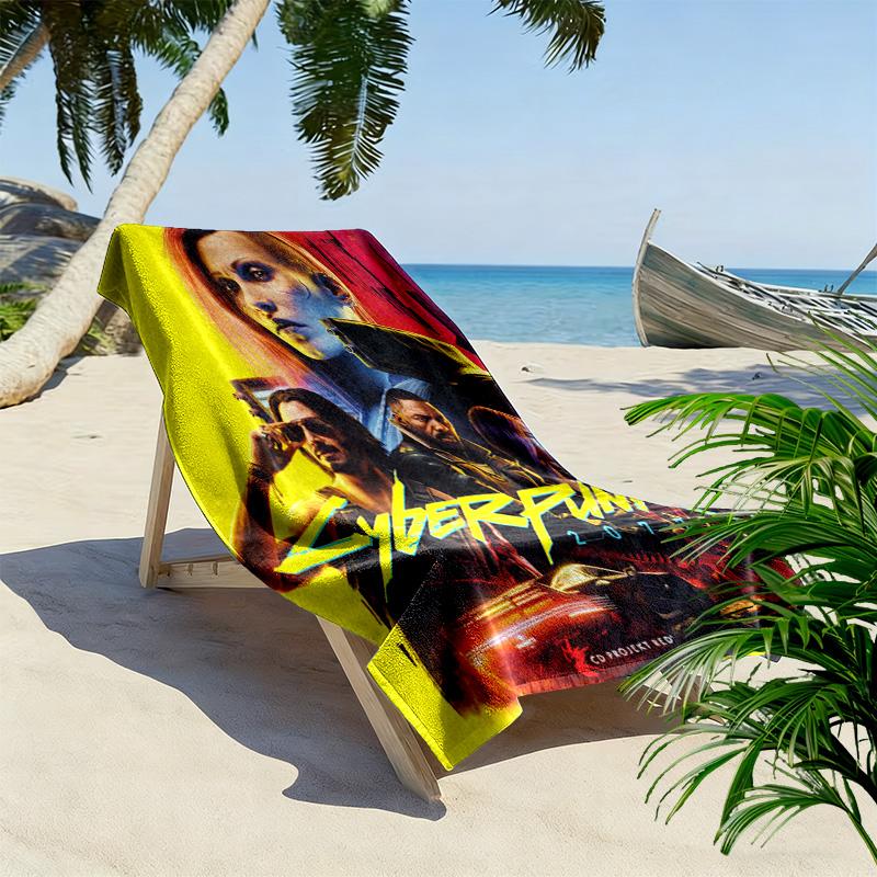 Cyberpunk Print Beach Towel, Large Soft Quick Dry Towel for Beach Camping Swimming
