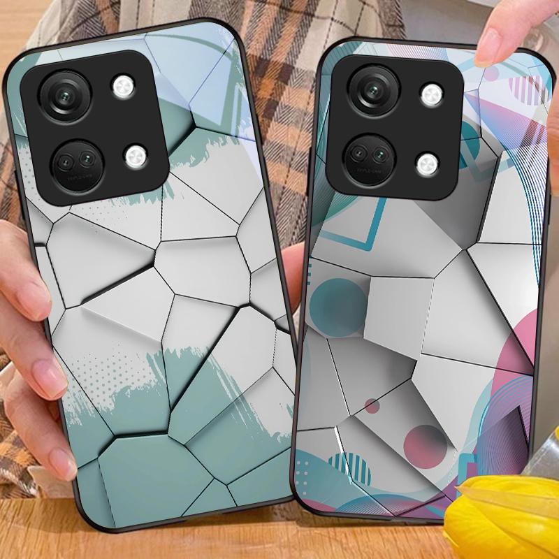 Geometrisches Muster für OnePlus Nord 3 5 6T 7 Pro 8 12 10T Reno8 Lite 5G 10R Nord N30 Hartschale Tempered Glass Handyhülle Schwarz