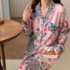 American Retro Pink Spotted Leopard Print Women Pajamas Idyllic Style Fashion Chic Homewear Spring Long Sleeve