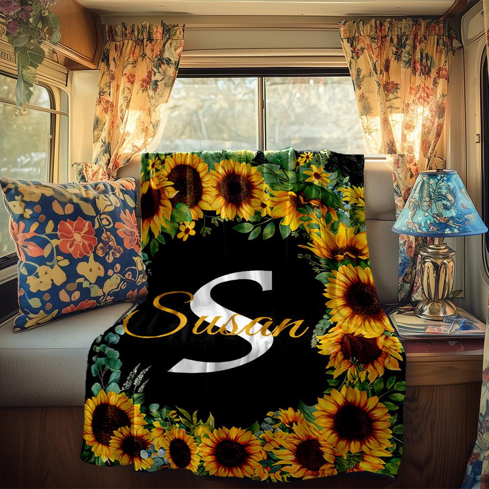 Sunflower Customize Your Name Rv Blanket Comfortable Soft Lightweight Perfect For Travel Camping Picnics Sofas Rvs Bedding Living Room Gift For