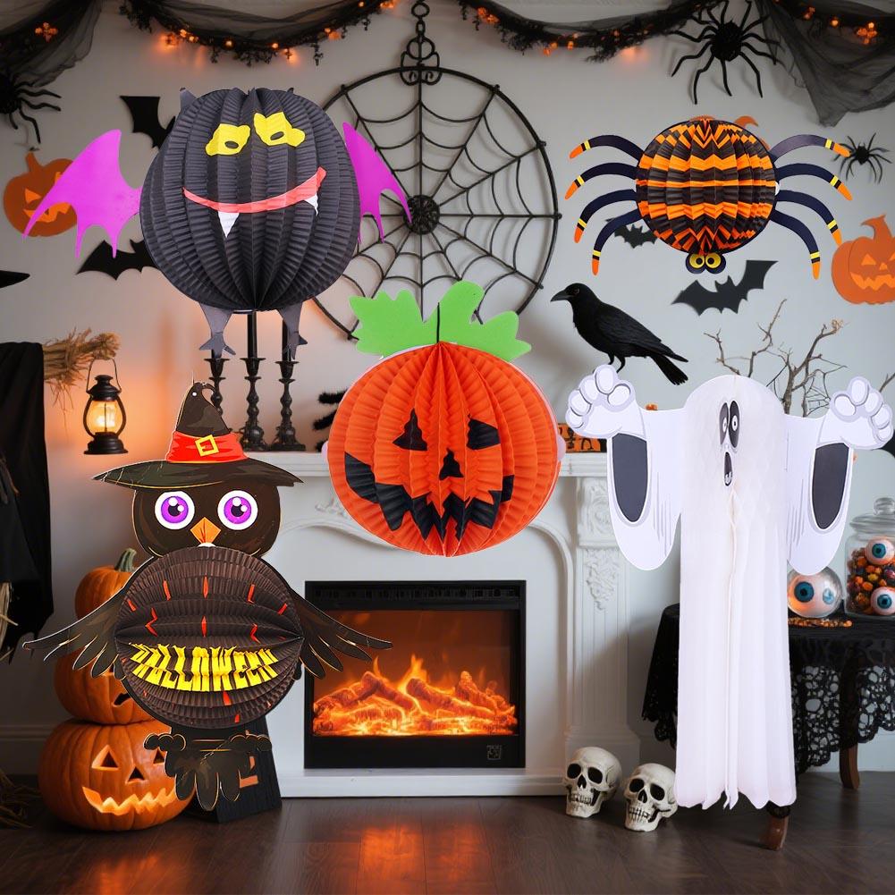 Halloween Hängedeko Geist Hexe Spinne Kürbis Papierlaternen DIY Halloween Hänge-Bastelarbeiten Halloween Veranda Deckenhänger
