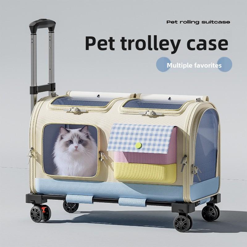 Pet Backpack for Travel Foldable Cat Carrier with Telescopic Handle Large Capacity Kitten Bags Lightweight Puppy Trolley Crate