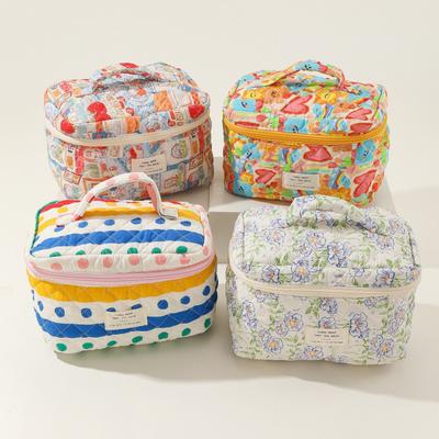 Sac cosmétique portable Fermeture à glissière à imprimé coloré Grande capacité avec poignée Pochette de lavage portable Sac de rangement d'articles multifonctions Trousse de toilette de voyage