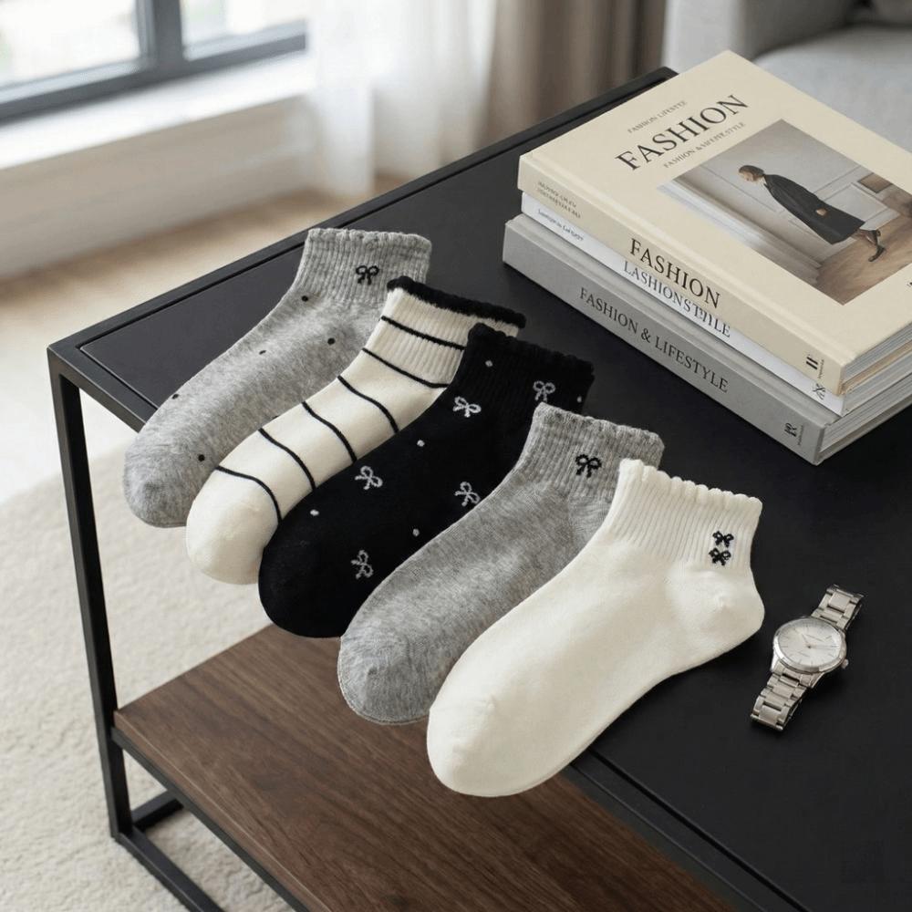 Breathable Kawaii Shallow Socks Stripe Bow Boat Socks Korean Style Short Tube Socks Warm