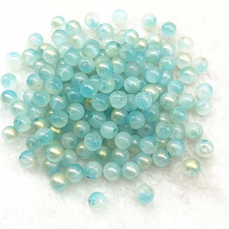 50pcs 8mm Double Color Imitation Jade Round Acrylic Beads Loose Spacer Beads Pattern for Jewelry Making DIY Bracelet Necklace